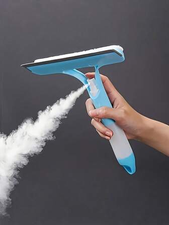 3-In-1 Handheld Window Cleaner With Spray, Scraper & Microfiber Cloth - Blue & White Ergonomic Design For Glass, Tiles, Mirrors, Bathroom, Kitchen, And Car Windshields, Window Cleaning Tools