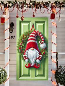 1 Stück Weihnachts-Tür-Abdeckung mit rotem Lastwagen im Winterstil, charmanter Polyester-Rechteck-Tür-Dekor mit schneebedeckter Kirche, Kranz & festlichen Geschenkdetails, leicht & einfach zum Aufhängen, Feiertags-Wanddekoration für Innen/Außen Weihnachtsfeierlichkeiten, ideal für Vordertür-Verzierung, Heimdekoration & Weihnachtsparty-Zubehör