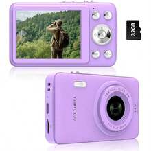 W&O 2.4-Inch Digital Camera, FHD 1080P, Digital Point And Shoot, Retro 64MP For Vlogging With Anti Shake 16X Zoom, Compact, 32GB SD Card Included,MP3 Player, With Flashlight -Best Gift For Beginners Of Cameras - Purple-q3 - View 10