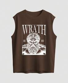 Regata Oversized Zeus Deus Grego Mitologia Grega Fúria História Regata Machão Blusa Cavada - Marrom - Visão 3