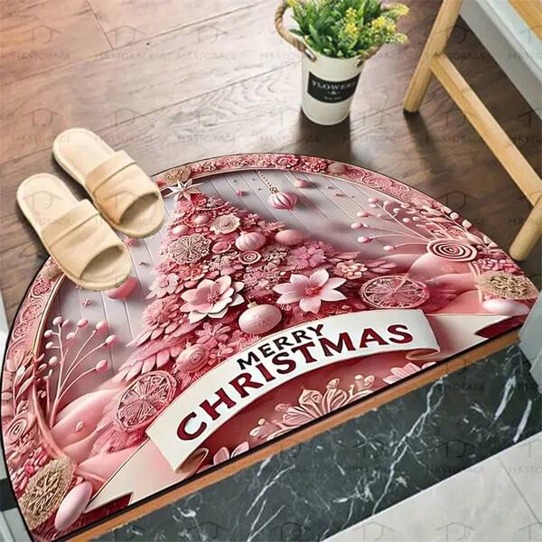 Capacho semi-redondo com design de árvore de Natal e arranjo floral de 1 peça, adequado para capachos, tapetes pequenos, tapetes de boas-vindas, carpetes, capachos, capachos para áreas externas, tapetes de cozinha, decoração para casa, capachos de entrada, tapetes pequenos para áreas externas, tapetes para áreas externas, decoração para casa, tapetes de área, tapetes de jardim, tapetes laváveis, tapetes de pelúcia, tapetes grossos, carpetes grossos, tapetes peludos, tapetes de outono/inverno, carpetes grossos