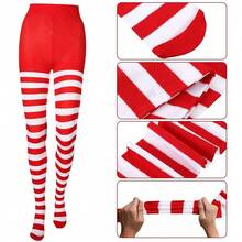 女士圣诞保暖加厚过膝袜，及膝长袜，可爱毛绒绒带蝴蝶结绒球不透明条纹过膝长袜，秋冬季保暖地板袜，女士日常穿着袜（颜色随机） - 彩色 - 查看 5