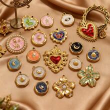 1pc Stainless Steel 18K Gold-Plated Fashionable Cute Star Moon Heart Flower Pendant DIY Jewelry Making Kit Suitable For Everyday Wear Gift Stainless Steel Pendant - Round Pendant - View 6