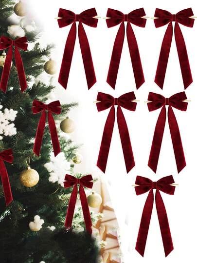 6pcs Christmas Bows With Long Streamer Tails,Elegant Ribbon Christmas Decoration For Christmas Tree,Wreath,Garland,Wine Bottle,Staircase And Gift Wrapping,Holiday Decoration. Christmas Decorations Home Christmas Gifts Christmas Decor