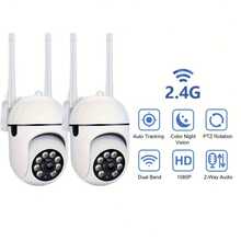 Cámara de vigilancia WIFI de alta definición, cámara de visión nocturna remota de alta definición para interiores y exteriores, cámara doméstica con intercomunicador de 355 grados, sistema 2.4G, detección de movimiento AI, visión nocturna en color, sistema de monitoreo del hogar, cámara de red USB - Blanco - Ver 4