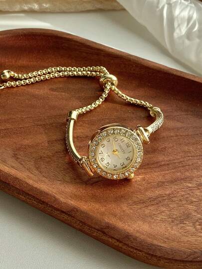 1 pezzo Orologio bracciale da donna in lega dal design semplice e raffinato, quadrante rotondo delicato, bracciale bianco elegante e alla moda, adatto per uso quotidiano o per occasioni di festa, può anche essere regalato alle donne