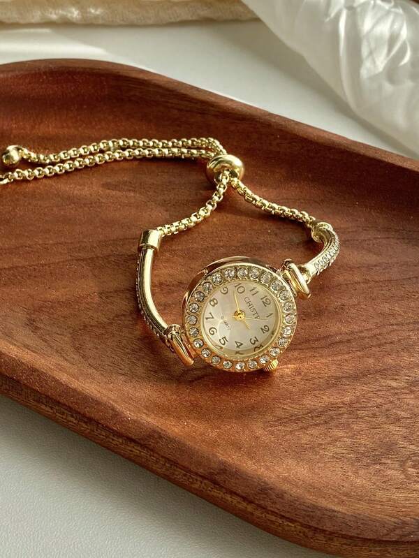 1 pulseira de relógio feminina de liga de temperamento simples, mostrador redondo delicado, relógio de pulseira branca moderno e elegante, adequado para o dia a dia ou para festas de fim de ano, também pode ser usado como presente para mulheres