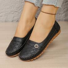 女士舒适百搭软底乐福鞋，宽版，轻便透气，居家必备，水钻刺绣，四叶草水钻装饰，优雅，可搭配任何服装，耐磨橡胶鞋底，易于护理，低跟，侧面有弹性 - 黑色 - 查看 9