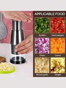 Stainless Steel Garlic Press And Food Chopper - Handheld Manual Kitchen Tool For Garlic, Vegetables, Onions, Nuts, Durable And Easy To Use, Fresh Ingredients, Mini Grinder, Kitchen Tool, Vegetable Slicer, Stainless Steel Construction, Suitable For RV Kitchen - Multicolor - View 6