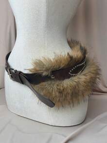 1pc Plus Size Women's Black/Leopard Faux Bullet Fur Belt, Heavy Metal Punk Rock Gothic Waist Cincher For Curvy Hips - Multicolor - View 10