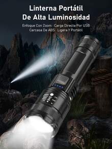 Paquete de 2/4/6 piezas Farol LED poderoso Luz ultra brillante Foco de emergencia Luz de largo alcance con zoom Lámpara de pesca con batería integrada - Negro - Ver 3