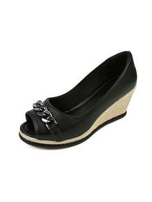 Monte Shoes Donatella Shoes Women's Wedge Sandal Comfort Summer Open Toe Peep Toe Jute Chain - 黑色 - 查看 3
