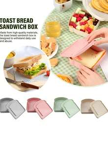 4/1 pieza Caja para sándwich, Caja Bento, Caja de almuerzo con tapa con forma de tostada y recipiente de almacenamiento de alimentos reutilizable, apto para microondas y lavavajillas. Caja para sándwich reutilizable con tapa, apta para uso familiar o adulto, utensilios de cocina