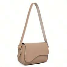 Stylish Women's Baguette Shoulder Bag With Front Detail - Beige - View 6