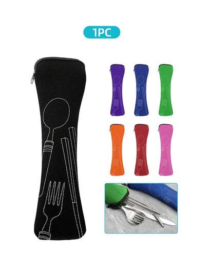 1 st lufttät och bärbar bestickväska i tyg, dragkedja för gafflar, skedar och ätpinnar, för camping, picknick, skola och kontor, förvaring och heminredning, hushållstillbehör för reseförvaring, sminkväska, kosmetikaväska