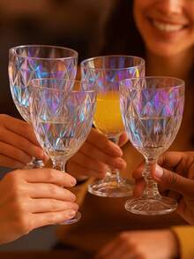 Set Of 4 Glass Cups Table Setting Diamond Lotus Spout Sophisticated Jaca For Water Juice Drinks Kit 4 Pieces 340ml Kitchen - FURTACOR - View 3