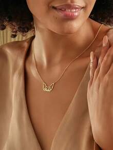 Customized Dog Ear Name Necklace, Personalized Pet Name Necklace, Customized Gold Name Necklace With Pet Ears, Stainless Steel Silver, Gold Name Pendant, Dog Anniversary Gift, Valentine's Day Gift, Christmas, Halloween Gift - Multicolor - View 2