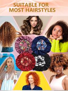 1/2/3/4/5/6/8 piezas Diseño de ala ancha de gran tamaño con banda elástica ajustable y correa floral para cabello rizado y liso, gorro para dormir - 2 piezas multicolor - Ver 4
