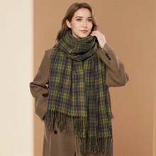 Bufanda a cuadros para mujer, elegante chal con borlas, estolas cálidas de invierno para uso diario informal - Multicolor - Ver 4