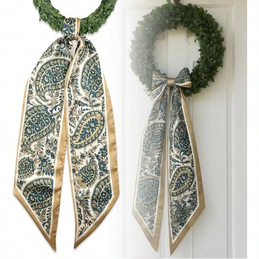 2 Pack Spring Fall Wreaths Sash Front Door, Wreath Accessories, Monogram Garland Ribbon, Xmas Garland Decor Accessories Wedding Party Yard Indoor Outdoor Wall Cabinet Kitchen E - A - View 1