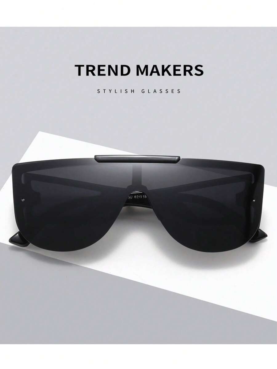 Kính râm không gọng màu đen tối giản mới dành cho nam, kính râm chống tia UV phong cách đường phố thời trang