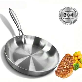 1 pieza Sartén antiadherente de acero inoxidable 304, utensilios de cocina para bistec sin recubrimiento, apto para cocina de gas y placa de inducción
