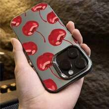 Laser Silver Phone Case 16 15 Cases 14 13 12 11 16 Pro XS X XR 8 Plus SE Cherry Fruits Pattern Cover