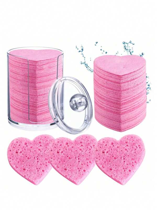 10 rosa herzförmige komprimierte Gesichtswaschschwämme + Aufbewahrungsbox Set, komprimierbarer Scheiben-Gesichtswaschschwamm, 100% natürliche Zellulose Gesichtswaschschwamm für professionelle Beauty-Spa-Anwendung, geeignet für Gesichtsreinigung, Gesichtspeeling-Maske, Reise und Make-up-Entfernung Zuhause, Stadtschönheit, Badezimmer, Geschenke für Freundin, Weihnachtsgeschenke, Valentinstag-Geschenke
