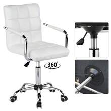 Butterslay 1PC Mid-Back PU Leather Office Desk Vanity Chair 360° Swivel Rolling Height Adjustable Armrests Lumbar Support Large Seat For Home Office Bedroom, Black/White/Pink/Brown/Retro Brown - 白色 - 查看 8