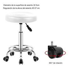 Round Rolling Stool PU Leather Cushion Swivel Stool With Wheels Height Adjustable - White - View 4
