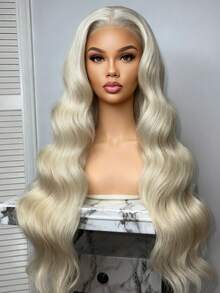 Platinum Blonde Body Wave Lace Front Wigs Human Hair With Baby Hair 13x4 HD Transparent Water Wave Lace Frontal Wigs For Women Brazilian Remy 200 Density White Colored Glueless Wigs Human Hair Pre Plucked Narural Hairline - 米色 - 查看 1