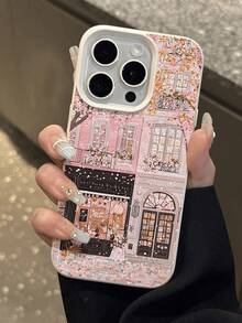 1pc Fashionable Minimalist Fallen Flower Cafe Pattern Litchi Texture Waterproof Shockproof Anti-Slip Soft Phone Case, Suitable As Birthday/Holiday Gift For Friends, Family, Couples, Compatible With Apple// Phones - Multicolor - View 4