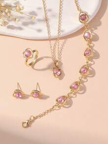 5 Stücke modischer, süßer Mädchen Halskette, Armband, Ohrringe, Ring Set als Geschenk für Freundin, Halloween Dekoration, Weihnachtsgeschenk, Schulstil