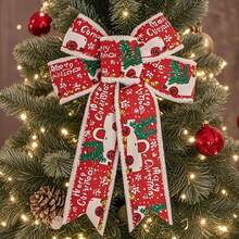 Christmas Bow Decoration With Reindeer And Tree Pattern Holiday Festive Decor For Home - Burgundy - View 3