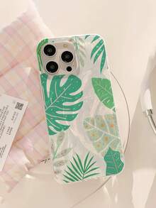 WeiMi 1pc Fashionable Minimalist Personalized Fresh Green Plant Pattern Shiny Waterproof Shockproof Anti-Slip Soft Phone Case Protective Cover Compatible With Apple Phones, Suitable As Birthday, Holiday Gift For Friends, Family, Couples - Multicolor - View 2