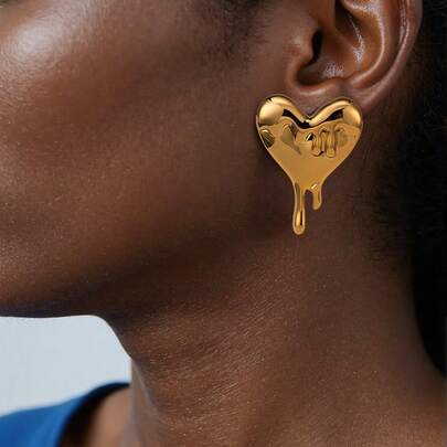 Love Declaration! Geometric Heart Textured Stainless Steel Earrings, Fashionable Gift
