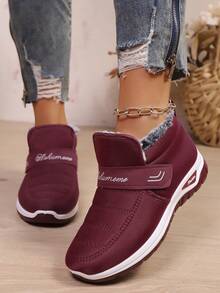 Winter Women's Super Warm Snow Boots, Comfortable Thick-Soled Cold-Resistant Short Boots, Plush Collar Thick SolHook And Loopcro Side Label Design, Suitable For Warm Areas, Wear-Resistant And Cold-Resistant Ankle Boots, Suitable For Outdoor Hiking And Daily Commuting - Red - View 4