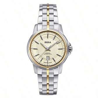 DOXA Reloj mecánico para dama - Esfera dorada, caja de acero inoxidable y chapada en oro - Elegancia empresarial, reloj automático (Modelo D153TCM)