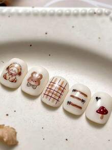 1pc Flat Cartoon Rabbit Nail Sticker, Cute Rabbit Sweet Versatile Design Decorative Sticker For DIY Nails Nail Stickers - Multicolor - View 3