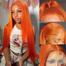 34 Inch Ginger Orange 13x6 Lace Front Wigs Human Hair Straight Ginger Wig HD Transparent Lace Frontal Wigs #350 Colored Human Hair Wig Pre Plucked With Baby Hair 250 Density - S350 - 查看 4