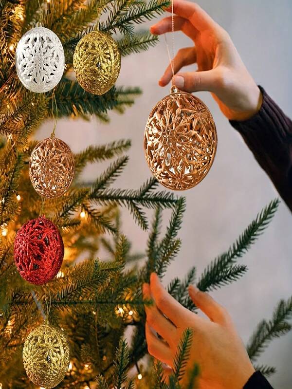 6pcs Christmas Tree Decorations, 2.36 Inch Hanging Christmas Ball Sets Plastic Hollow Balls Pendant For Xmas Party Home Decor, Holiday Decorations, Festive Ornaments, Elegant Holiday Balls, Decorative Pendants, Lightweight Ornaments, Decor, Hanging Ornaments, Party Planners, Holiday Shoppers