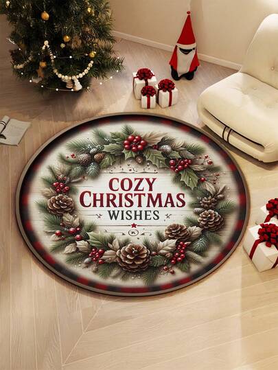 1pc Round Christmas Pattern Carpet, Christmas Decoration Rug, Bedroom Decor, Small Rug, Carpet, Home Decor, Living Room Rug, Living Room Small Rug, Bedroom Rug, Living Room Home Decor, Outdoor Rug, Washable Rug