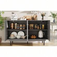 Esszimmerschrank (140*38,5*82,5cm), Esszimmer-Wohnzimmer-Aufbewahrungsschrank, einzigartiges Design, Schranktürdesign, freistehender Schrank, Minimalistisches Sideboard,Schwarz