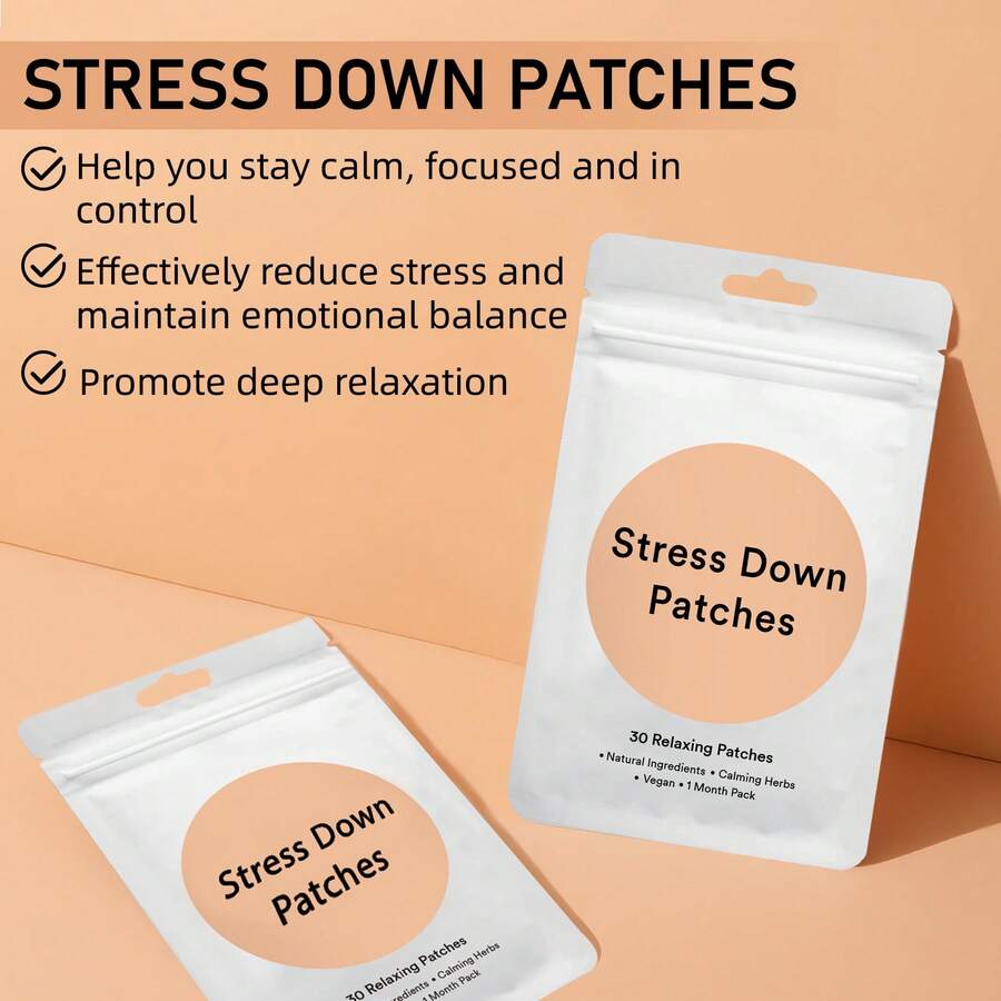 2 Packs/Stress Relief Patches, 30 Patches Per Pack. Keep Calm, Peaceful, And In Control. Reduce Stress, Promote Emotional Balance, And Achieve Deep Relaxation. Contains Calming Herbs, Lychee Fruit Extract, Coptis Root Extract, Tea Leaf Extract, GABA And Other Natural Ingredients. A Christmas And New Year's Gift. - 杏色 - 查看 1