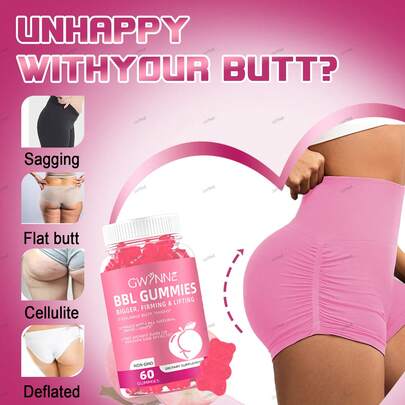 Buen fino regalos navideños regalo para mujer GWYNNE Gomitas para realzar los glúteos/Gomitas para agrandar los glúteos BBL Gomitas para glúteos Belleza para glúteos/Potenciador de glúteos 60PCS