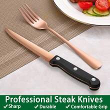 Rose Gold 48 Pieces Silverware Sets With Steak Knives Service For 8 Persons,Stainless Steel Tableware Eating Utensils Set,Knife And Spoon Fork Flatware Sets For Restaurant And Hotel - Hoa hồng vàng - Xem 5