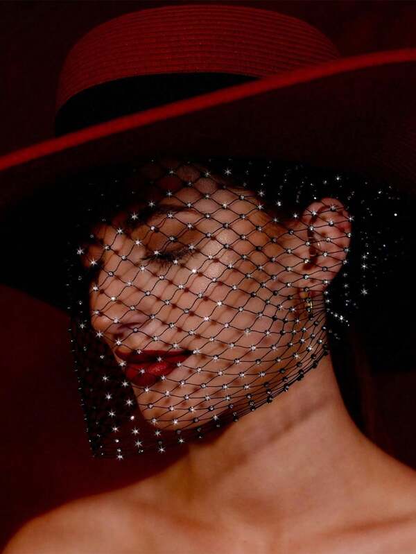 Bridal Rhinestone Fishnet Veil With Vintage Net & Headband For Party & Wedding Bride Veils For Women