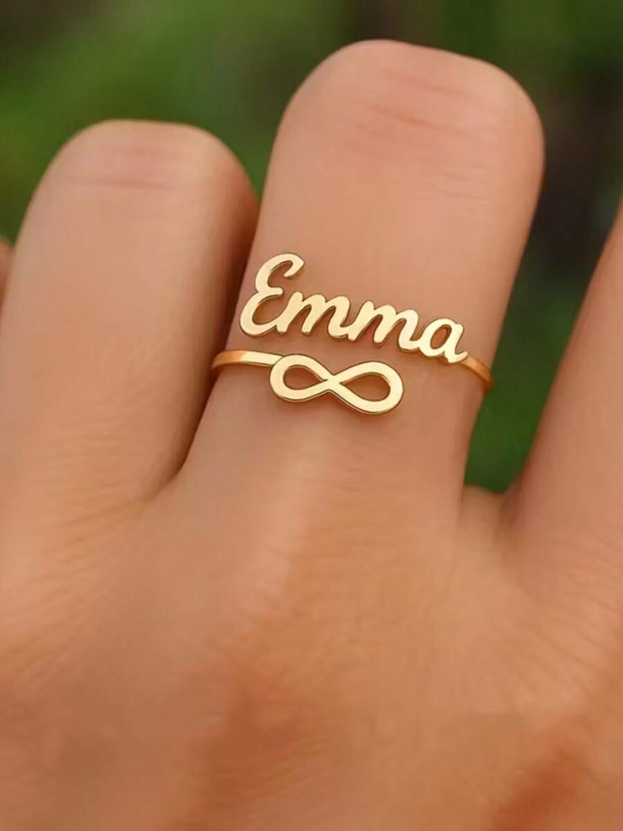 Custom Rings, Custom Name Rings, Personalized Simple Nameplate Open Rings, Stainless Steel Adjustable Rings, Gifts For Her, Women's Fashion Jewelry - Multicolor - View 1