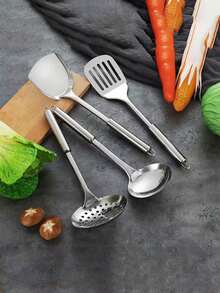 Zestaw 2/5 szt. ze stali nierdzewnej z uchwytem odpornym na ciepło: szpatułka, chochla, sitko - Wielokolorowe - Zobacz 15