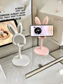 1 pieza Soporte de teléfono ajustable con orejas de conejo lindo para escritorio y tableta, soporte de dibujos animados compatible con iPad y todos los teléfonos inteligentes, diseño de base estable, perfecto para ver videos, transmisión en vivo, juegos y creación de contenido, soporte universal con posicionamiento flexible - Multicolor - Ver 1